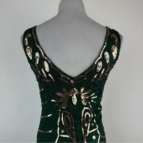 BABEYOND Green Gold Art Deco Sequin Flapper Dress Size XS - Picture 12 of 14